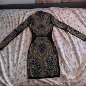 Fashion Nova Black and Gold Geometric Dress